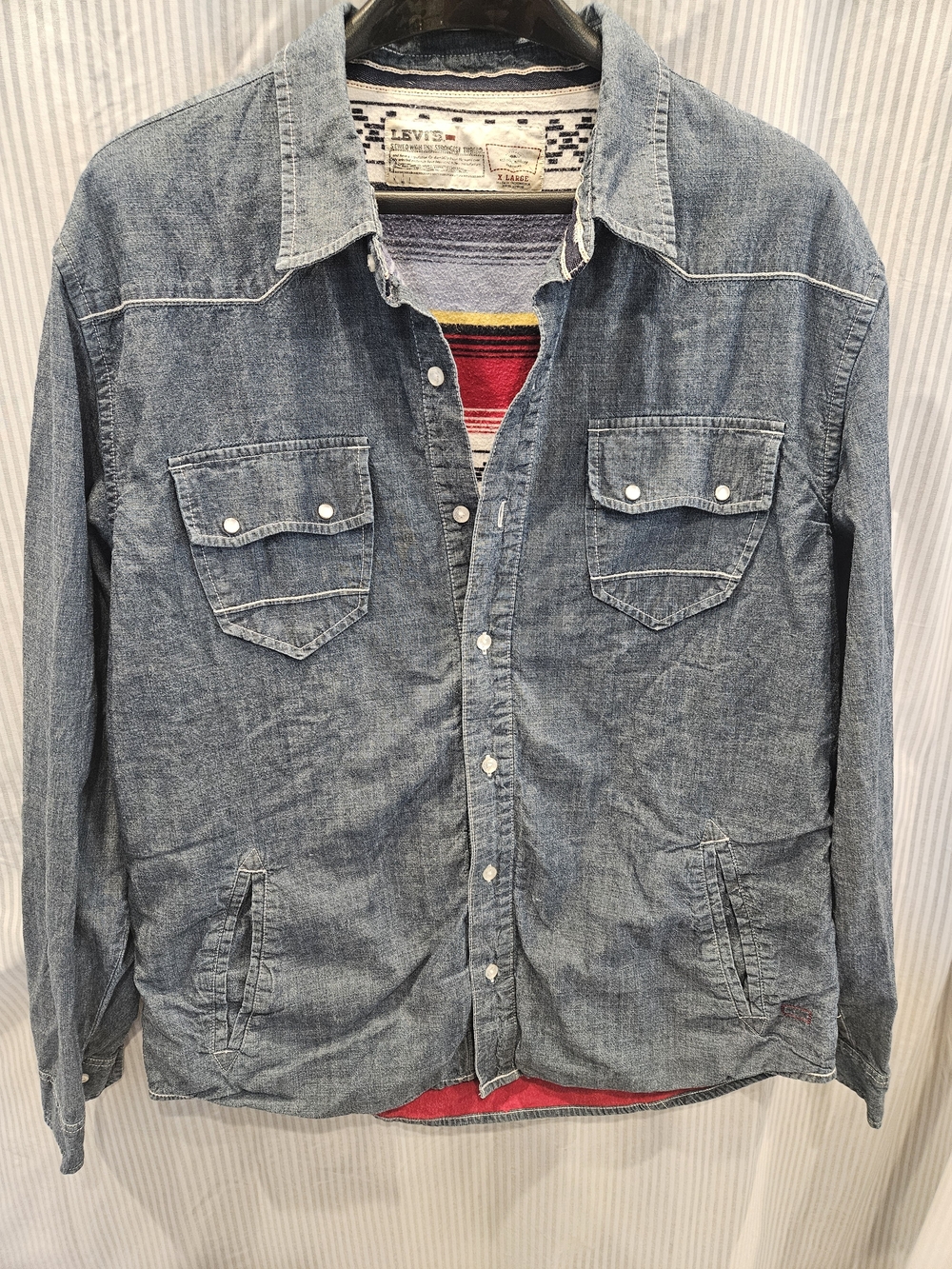 LEVI STRAUSS Denim Flannel Lined Cotton 4 pocket SHIRT JACKET Men Size XL Pearl